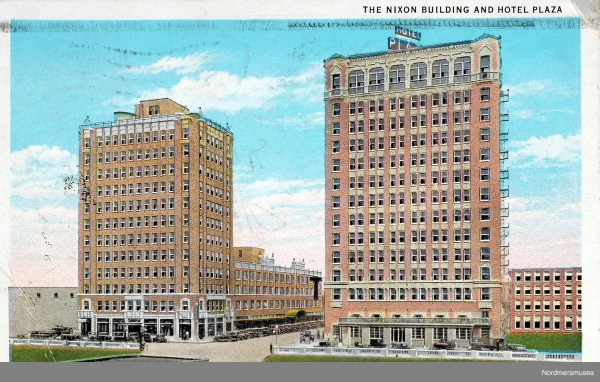 ";Postkort ";The Nixon Building and hotel plaza. Two of Corpus Christi